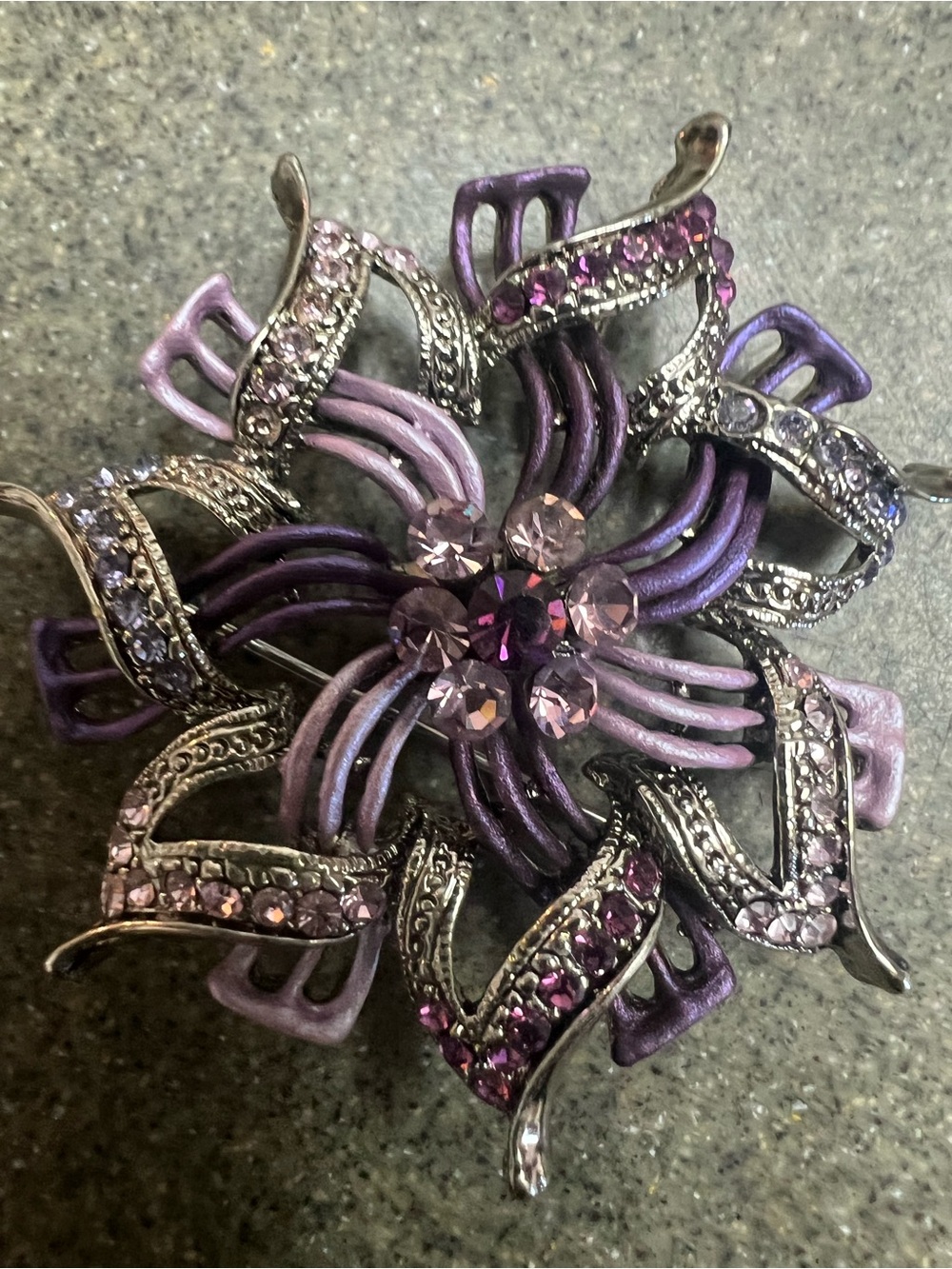 Purple Rhinestone Flower Brooch Pin - Picture 2 of 3